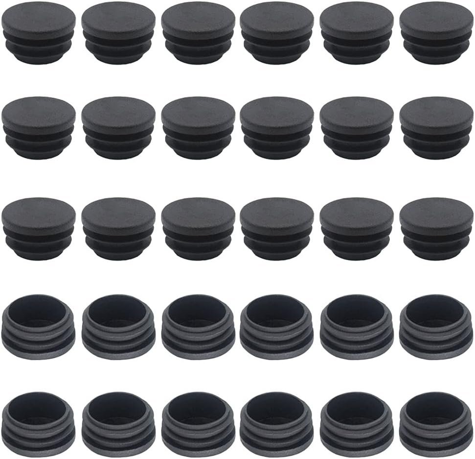50 szt. okrągłych plastikowych zaślepek do rur stalowych, stołów, krzeseł, mebli, prętów, wsporników metalowych, czarne, 25 mm