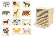 Klocki - VIGA Zestaw Puzzle Drewniane 12 Układanek Zwierzątka Montessori + Stojak - miniaturka - grafika 1
