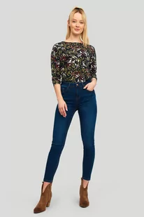 Granatowe jeansy z wysokim stanem, model slim-fit - Greenpoint - Spodnie damskie - miniaturka - grafika 1