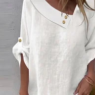 Koszule damskie - TEMU Stylowa Elegancka Koszula Damska w Asymetrycznym Dekolcie z Długim Rękawem na Wiosnę i – Luźny Krój, Jednokolorowa - miniaturka - grafika 1