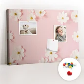 Tablice i flipcharty - Szkolna Tablica korkowa 60x40 cm, Kolorowe Pinezki, wzór Kwiaty stokrotki - miniaturka - grafika 1