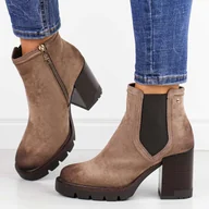 Botki damskie - Beżowe zamszowe botki damskie na słupku Vinceza 58356 - miniaturka - grafika 1