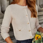 Inne - TEMU Beżowy Damski Sweter z Dzianiny z Dekoracyjnymi Guzikami - Długi Rękaw, Otwarty Przód, Miękka Mieszanka Wiskozy, Elegancki i Przytulny, Lekki - miniaturka - grafika 1