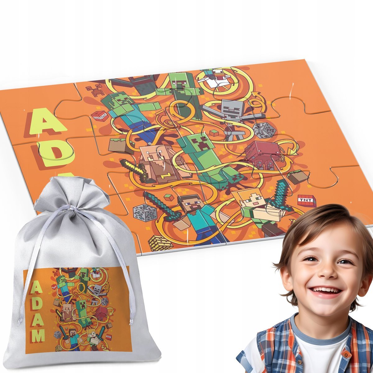 PUZZLE IMIĘ 12 el. MINECRAFT PREZENT NA ŚWIĘTA DLA DZIECKA DO PRZEDSZKOLA