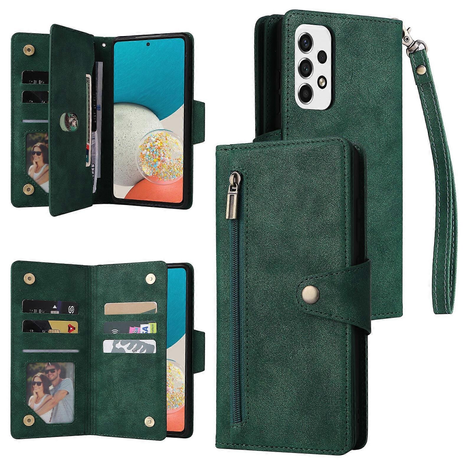 Foxdock Kompatybilny z Samsung Galaxy A53 5G Etui PU Skórzany magnetyczny zamek błyskawiczny z klapką Etui na karty Portfel Zielony