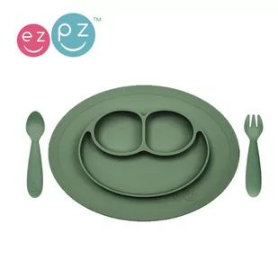 EZPZ Komplet naczyń silikonowych Mini Feeding Set oliwkowy - Miseczki i talerzyki dla dzieci - miniaturka - grafika 1
