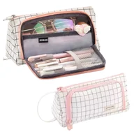 Piórniki - Piórnik KRATA Piórnik Szkolny Biurowy na Przybory Rozkładany Saszetka Kratka Biały dla dziewczynki Duży / BUYPRO - miniaturka - grafika 1