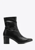 Półbuty męskie - Dopasowane damskie botki na słupku czarne - miniaturka - grafika 1