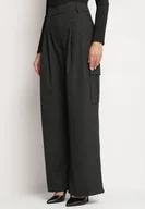 Spodnie damskie - Czarne Szerokie Spodnie z Wiskozą o Garniturowym Kroju w Paseczki Ilirra - miniaturka - grafika 1