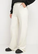 Spodnie damskie - Jasnobeżowe Szerokie Spodnie z Wysokim Stanem i Gumką w Pasie Lobria - miniaturka - grafika 1