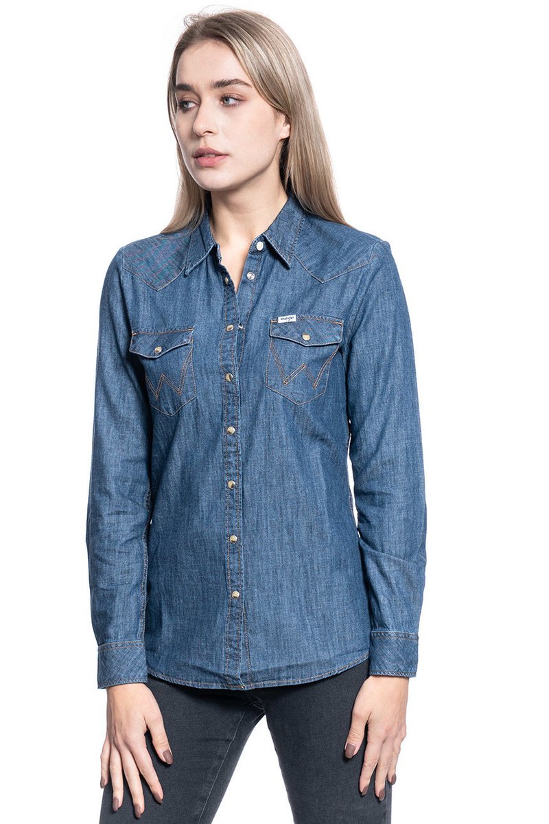 Koszula Damska Wrangler Ls Denim Shirt Dark Indigo W5Z12Ax1E-Xs