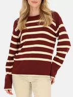Swetry damskie - Miękki bordowo-biały sweter w paski z dekoltem w łódkę Red Button Sweet - miniaturka - grafika 1