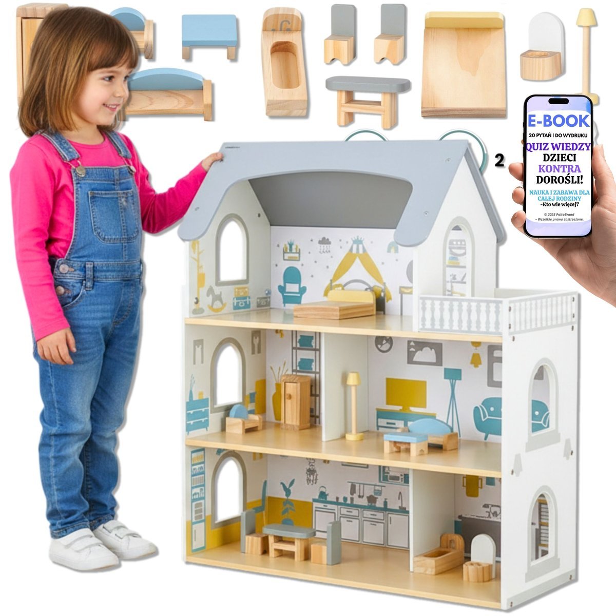 DOMEK DLA LALEK DLA DZIEWCZYNKI 3 Poziomy + Taras Duży Zestaw z figurkami PREZENT DLA WNUCZKI 4 5 6 7 8 Latki + EBOOK-2