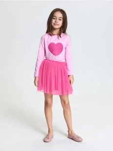 Sinsay - Komplet: koszulka i spódniczka - różowy - Dresy i komplety dla dziewczynek - miniaturka - grafika 1