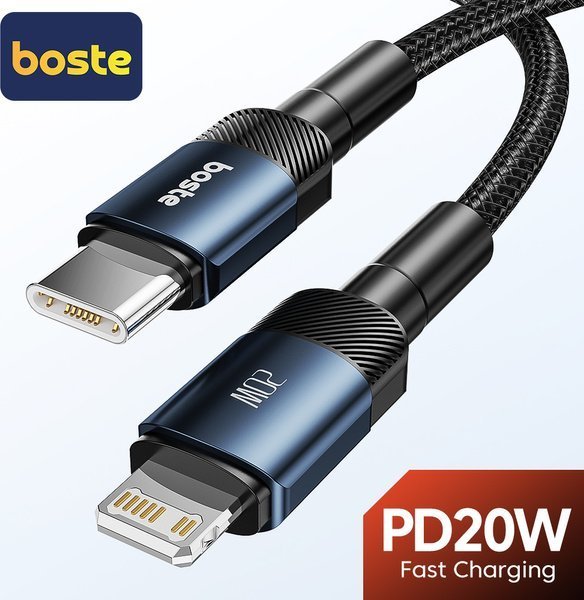 Boste Beauty Armor Series Fast Charging Data Cable USB-C to iP 20W 2m Blue