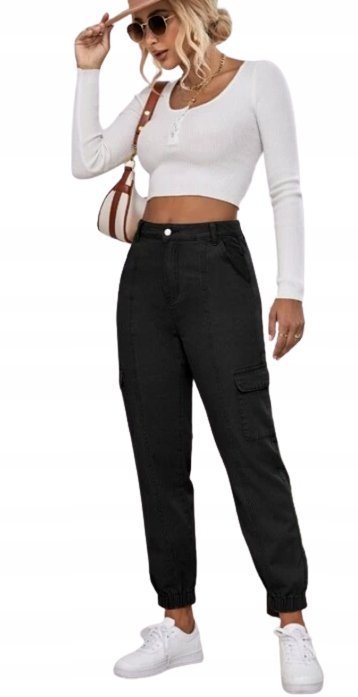 SHEIN SPODNIE BOJÓWKI JEANSOWE CZARNE L/XL VWV