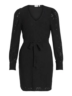 Sukienki - Vila Damska sukienka mini Vipaulina z dekoltem w serek L/S, czarny, M - grafika 1