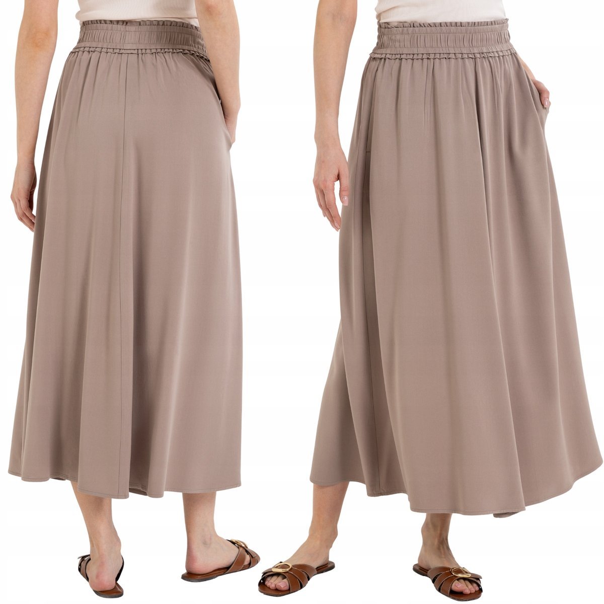 SPÓDNICA DAMSKA MAXI WISKOZOWA ZWIEWNA REGULARNY KRÓJ ELEGANCKA MORAJ M BEIGE
