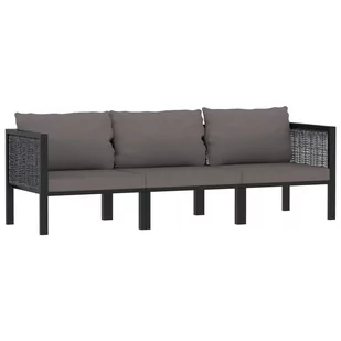 vidaXL 3-osobowa sofa ogrodowa z poduszkami, antracytowa, polirattan - Sofy ogrodowe - miniaturka - grafika 1