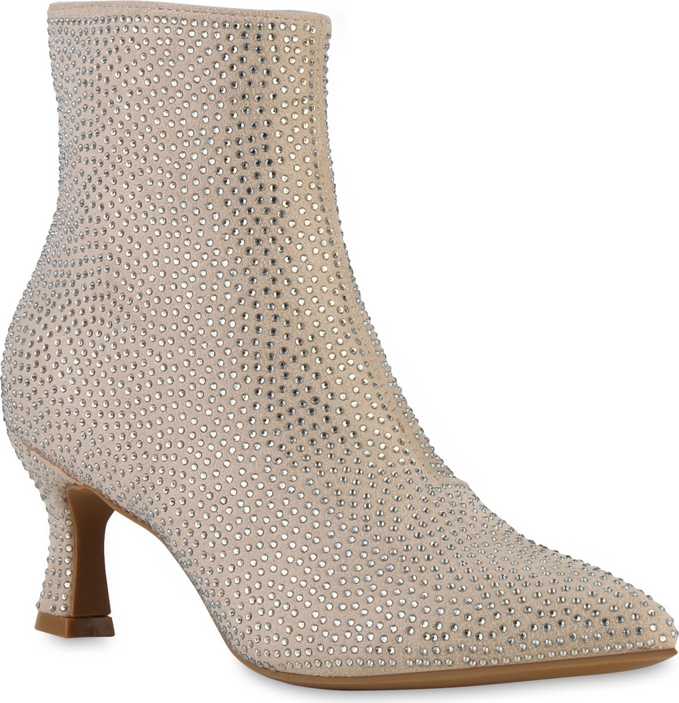 VAN HILL Damskie Klasyczne Botki Do Kostki Koronkowe Strass Eleganckie Buty Imprezowe 840904, Kolor: Beżowy Welur, Rozmiar: 38