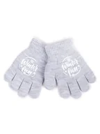 Rękawiczki dla dzieci - Rękawiczki Dziewczęce Pięciopalczaste Szare Z Napisem 14 Cm - miniaturka - grafika 1