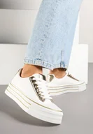 Trampki damskie - Biało-Złote Trampki na Platformie w Casualowym Stylu Ravilne - miniaturka - grafika 1