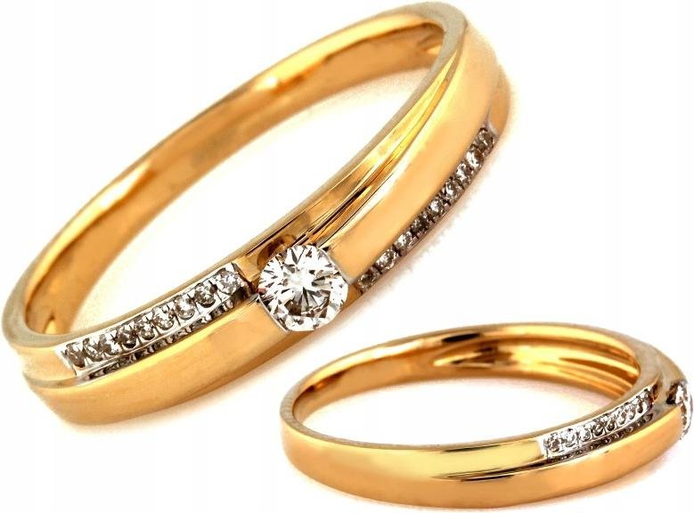 Pierścionek złoty 585 subtelny z brylantami 0.14 ct diament r14 prezent