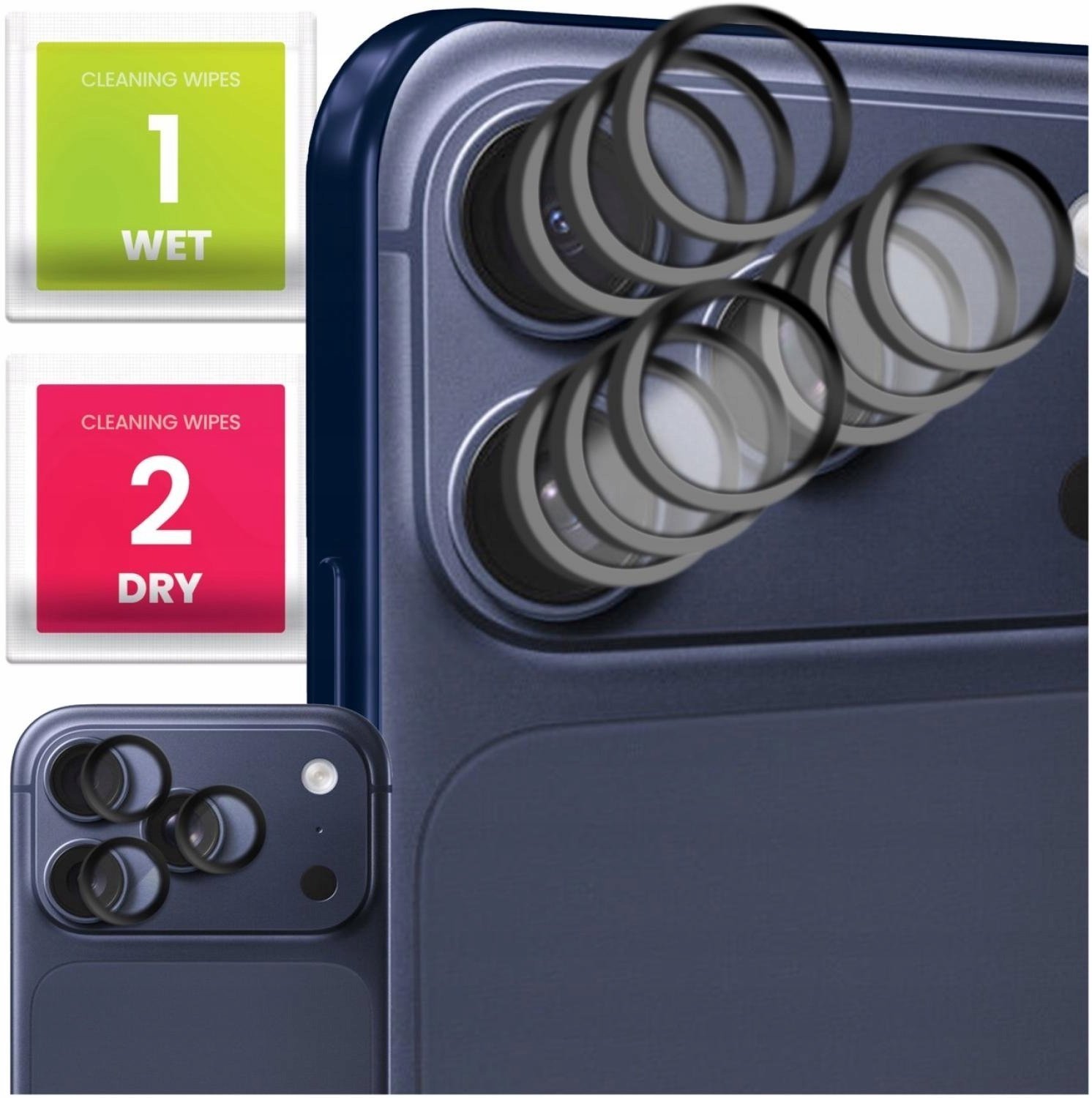 9x Szkło Na Aparat Do Apple iPhone 17 Pro Max Na Obiektywy, Czarne, 9H