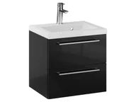 Szafki łazienkowe - Szafka Wisząca Z Umywalką RON 50 cm - Czarny Wysoki Połysk - Uchwyty Chromowane - miniaturka - grafika 1