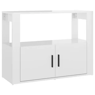 Szafka, biała z połyskiem, 80x30x60 cm, materiał drewnopochodny - Szafki do salonu - miniaturka - grafika 2