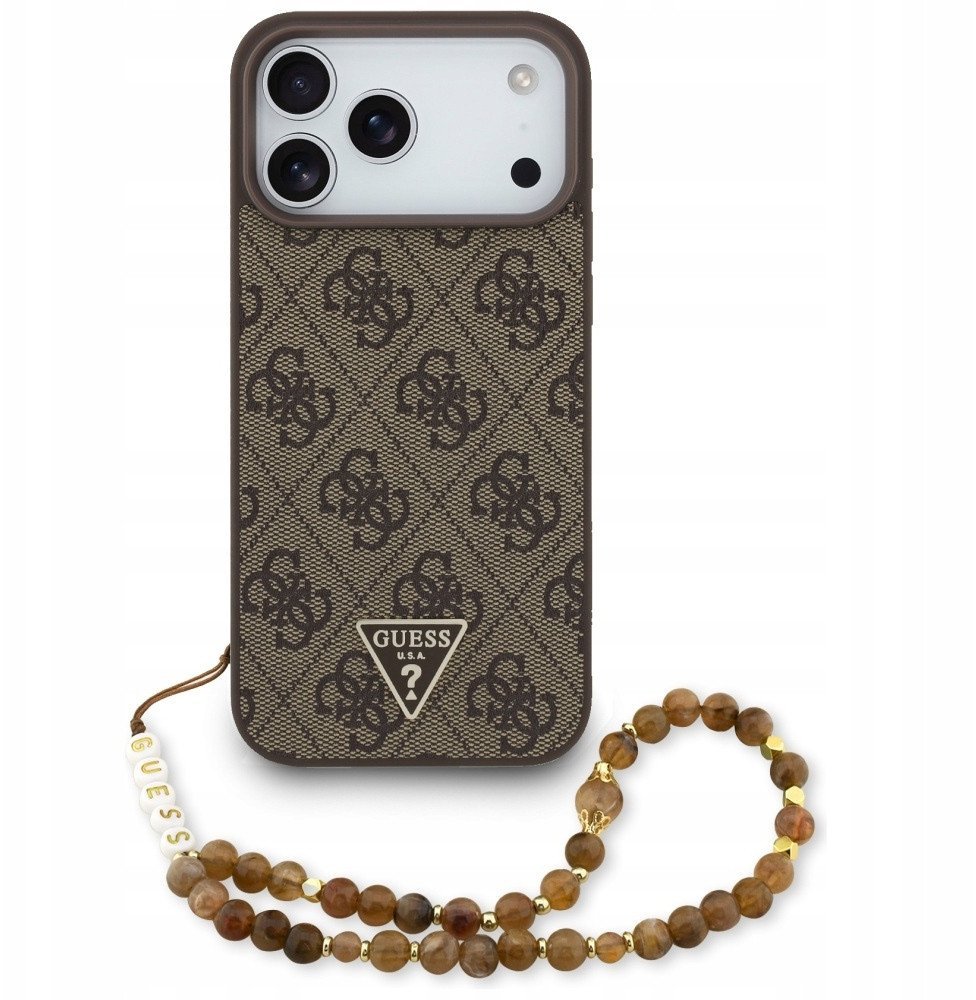 Etui Guess 4G Strap Triangle Logo MagSafe do iPhone 17 Pro Max brązowy