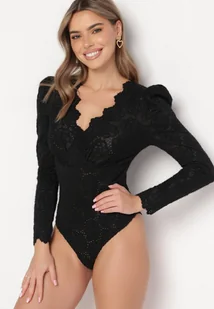 Czarne Koronkowe Body z Kopertowym Dekoltem Mardie - Body - miniaturka - grafika 1
