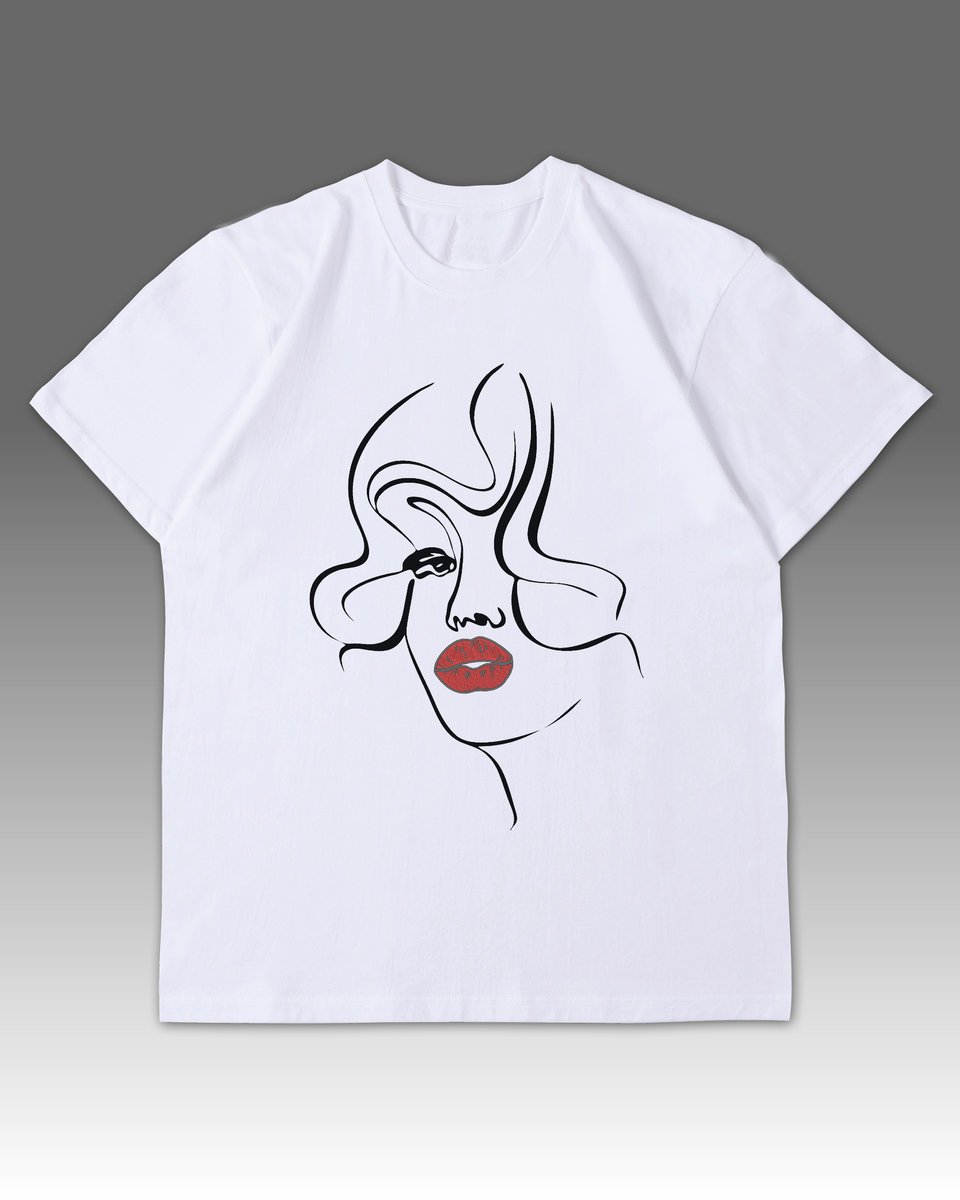 Luźna biała koszulka z haftem Abstrakcyjny Portret Biały XL