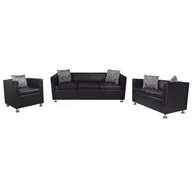 Sofy i kanapy - vidaXL Czarna sofa ze sztucznej skry 2+3+1 - miniaturka - grafika 1