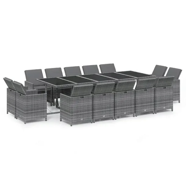 Zestaw Mebli Ogrodowych Rattan PE Szary 275x107x74 cm, 14 Krzeseł