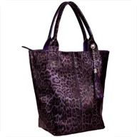 Torebki damskie - Torba worek skóra naturalna panterka fioletowa Borse in Pelle - miniaturka - grafika 1