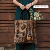 Torebki damskie - TEMU Kobieca Torba Western Cowboy - Tote z Grafiką , Kapeluszem Vintage i Wzorem Gitary oraz Butów - Otwarta na Górze Torebka na Ramię - Trwała - miniaturka - grafika 1