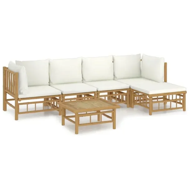 Zestaw Wypoczynkowy do Ogrodu z Bambusa, Stolik 55x65x30 cm, Sofy, Podnóż