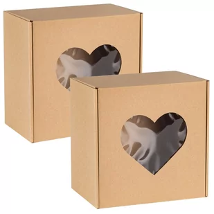Kwadratowe pudełko fasonowe z okienkiem serce, pudełko prezentowe 20x20x10cm x2 - Zestawy upominkowe - miniaturka - grafika 1
