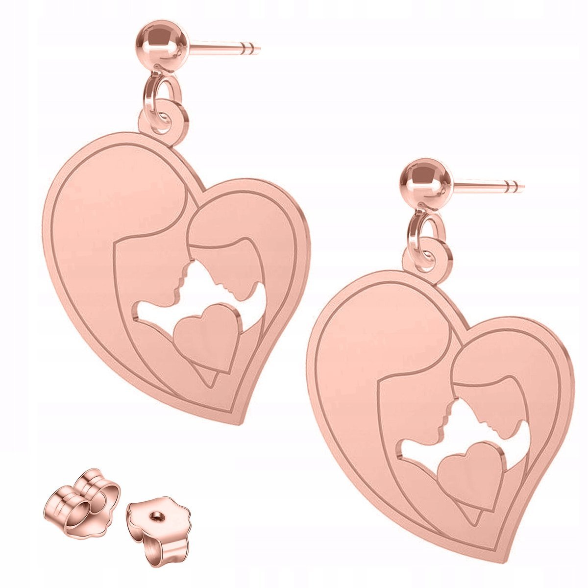 Kolczyki Pozłacane Serca Matka z Córką Mama Serduszka Family SREBRO 925