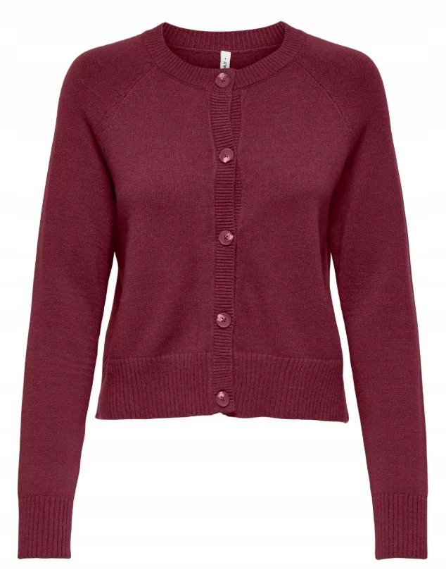 ONLY BORDOWY KRÓTKI SWETER Z GUZIKAMI I RAGLANOWYMI RĘKAWAMI L 6BA