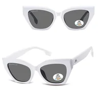 Okulary korekcyjne, oprawki, szkła - Damskie okulary przeciwsłoneczne kocie z polaryzacją MP55D białe - miniaturka - grafika 1