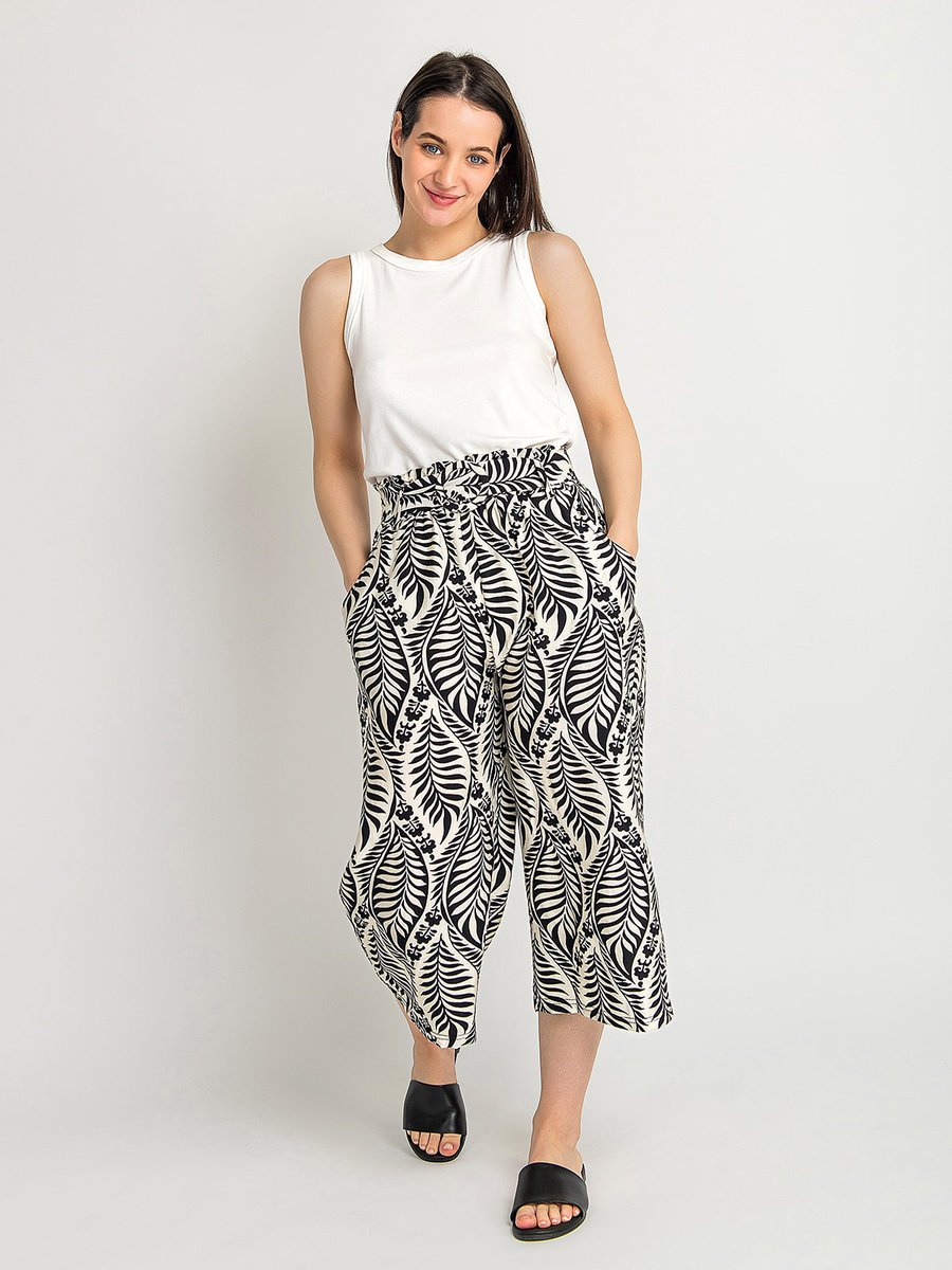 Wzorzyste spodnie z wiskozy czarny S