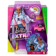 Lalki dla dziewczynek - Mattel BARBIE EXTRA MODNA LALKA TĘCZOWE WARKOCZYKI + ZWIERZĄTKO GRN29 - miniaturka - grafika 1