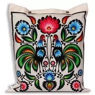 Torby szkolne - Torba folk łowicki, wycinanka koguty zielone impregnowana beżowa - miniaturka - grafika 1