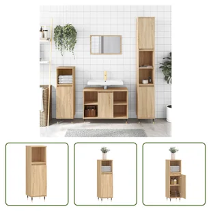 The Living Store Szafka łazienkowa dąb sonoma 30x30x100 cm materiał drewnopochodny - Szafki łazienkowe - miniaturka - grafika 1