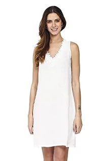 Sukienki - Bonateks damska sukienka 100% lniana Made in Italy, Haft bez rękawów na dekolt w serek, biała, rozmiar: XL, biały, XL - grafika 1