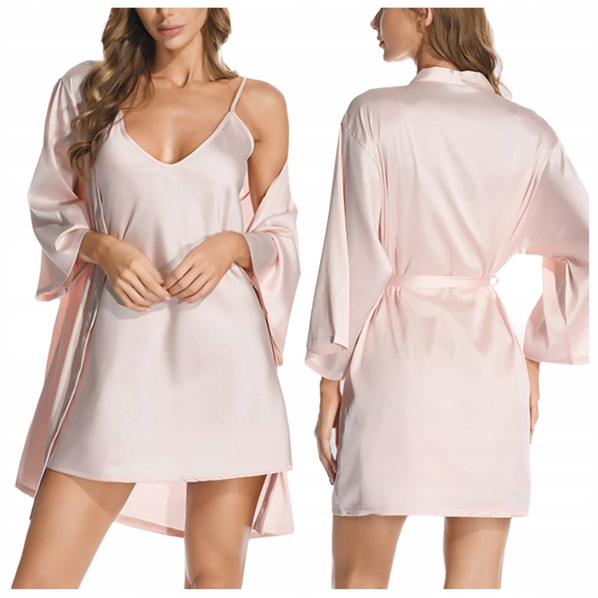 Komplet szlafrok damski satynowy koszulka - XL