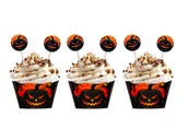Halloween - Zestaw dekoracji na babeczki Mroczna Dynia - 12 szt. - miniaturka - grafika 1