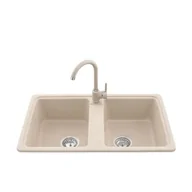 Zlewozmywak granitowy 2-komorowy LEMON z baterią piasek